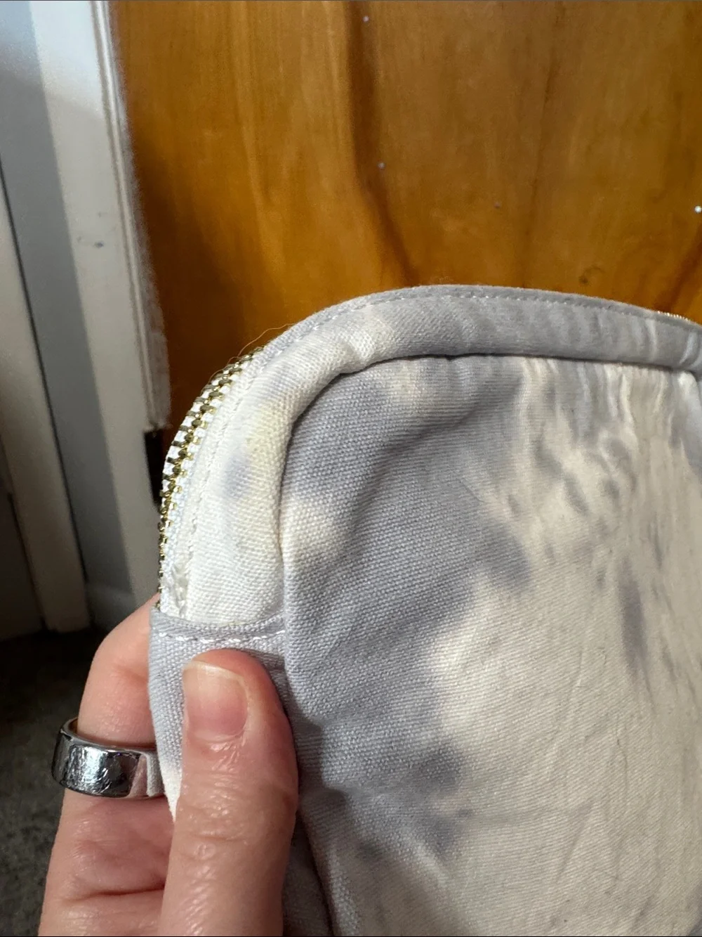White Sequined Tongue Patch Cosmetic Pouch
